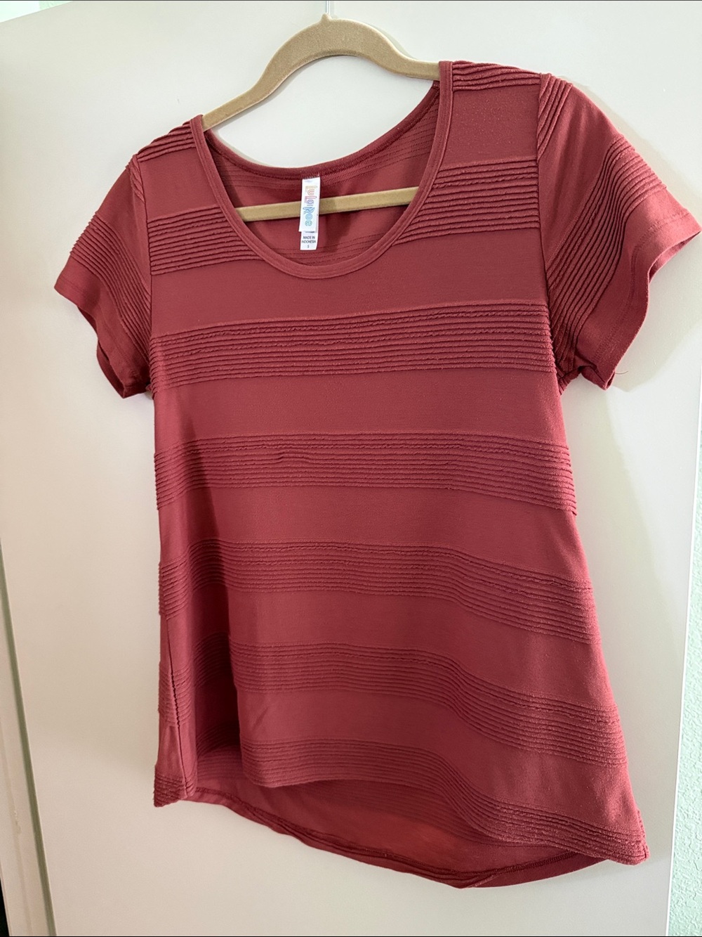 LuLaRoe Ribbed Stripe Short Sleeve Classic Tee - Copper